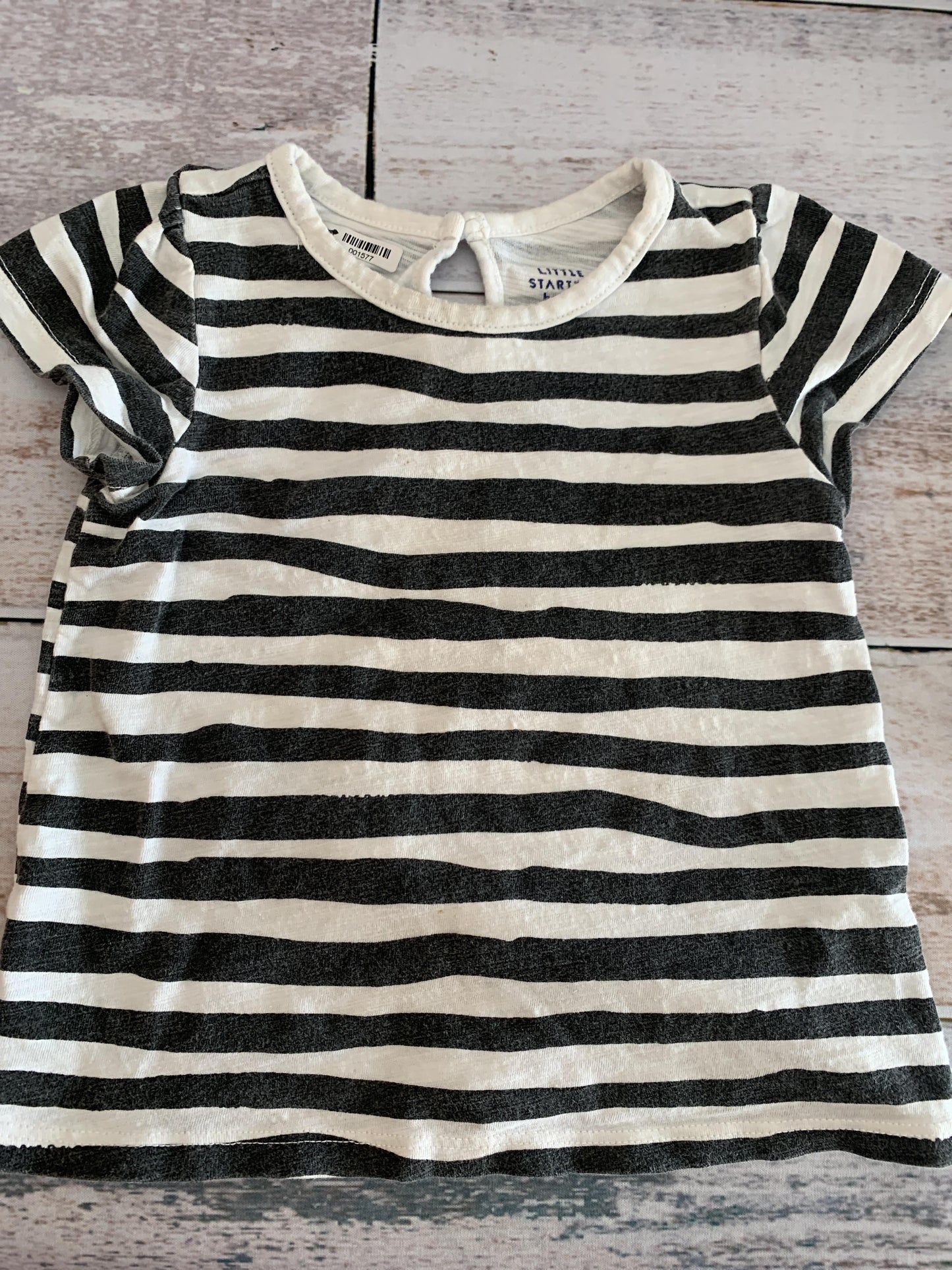 Little Starters Girls White | Black | Striped T-Shirt Size: 18-24 months White | Black | Striped