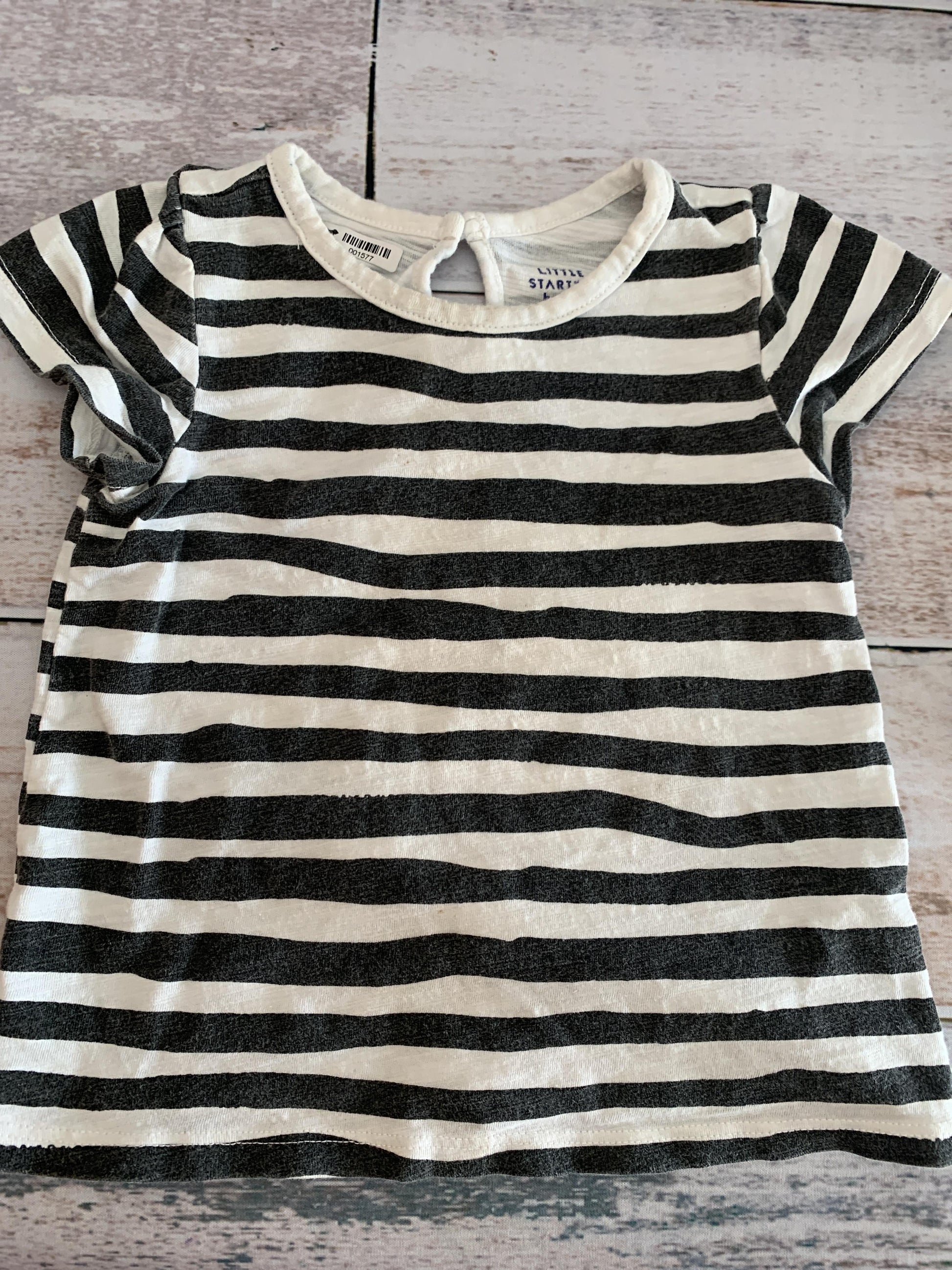 Little Starters Girls White | Black | Striped T-Shirt Size: 18-24 months White | Black | Striped