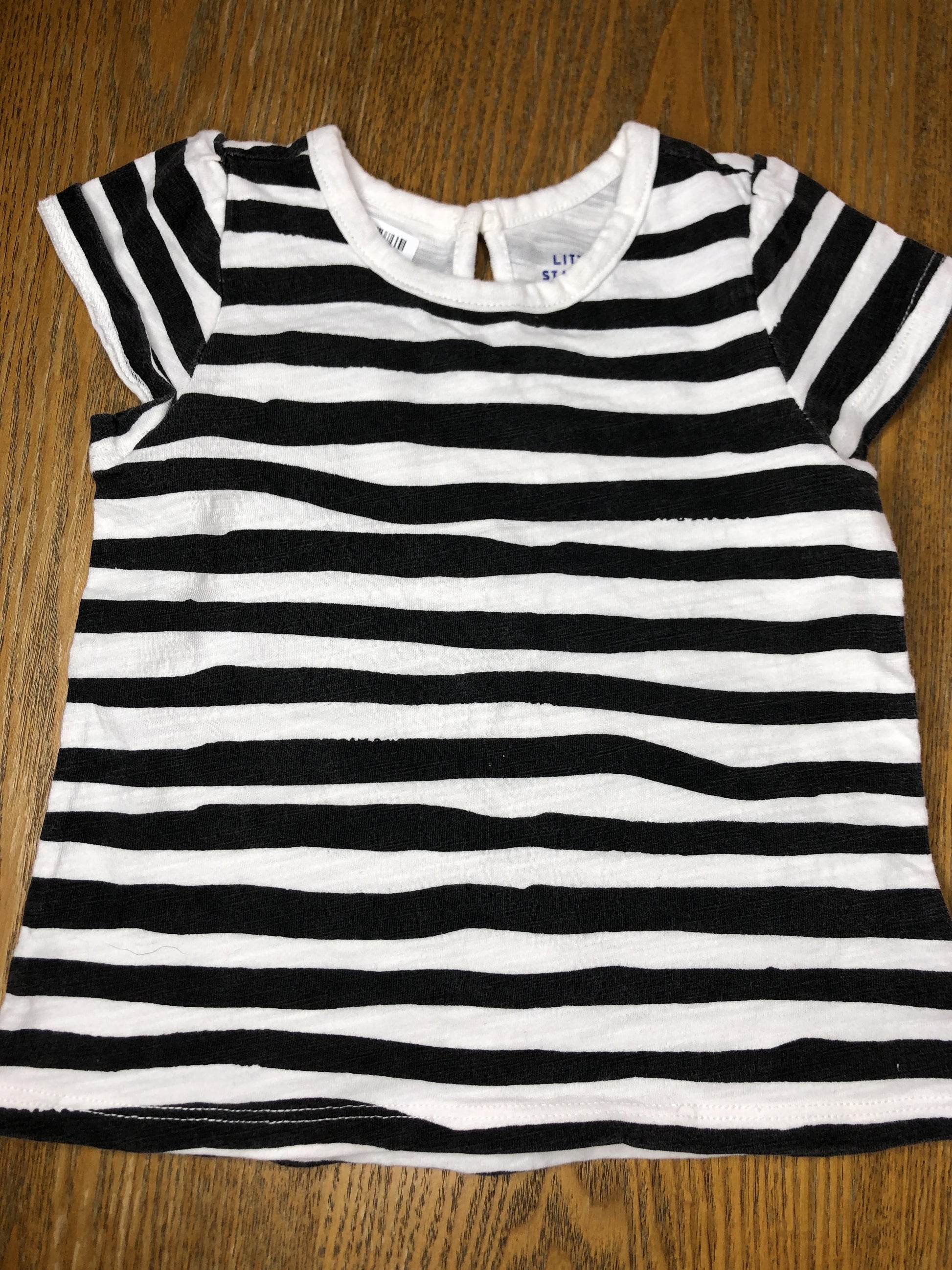 Little Starters Girls White | Black | Striped T-Shirt Size: 12-18 months White | Black | Striped