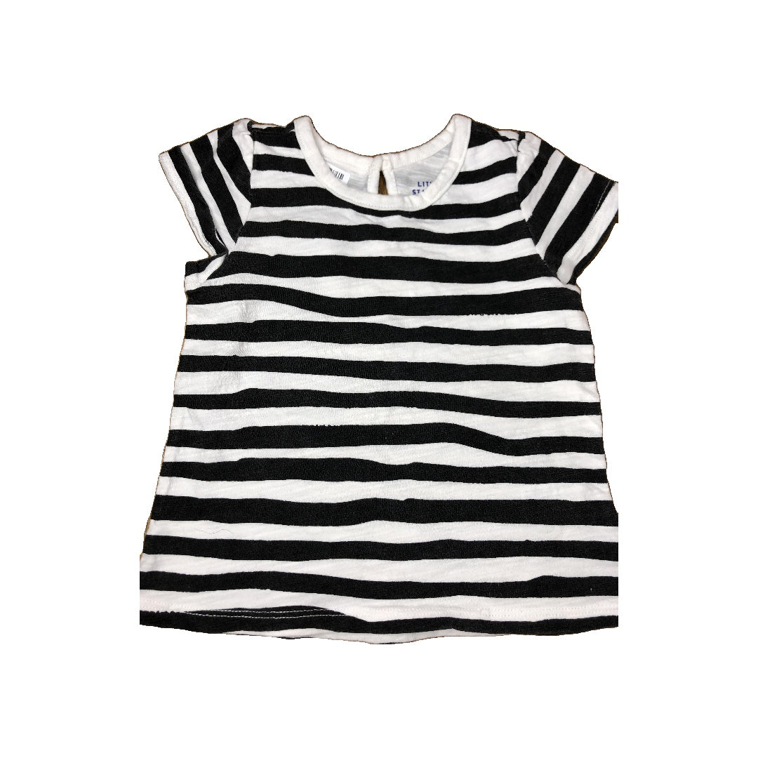 Little Starters Girls White | Black | Striped T-Shirt Size: 12-18 months White | Black | Striped