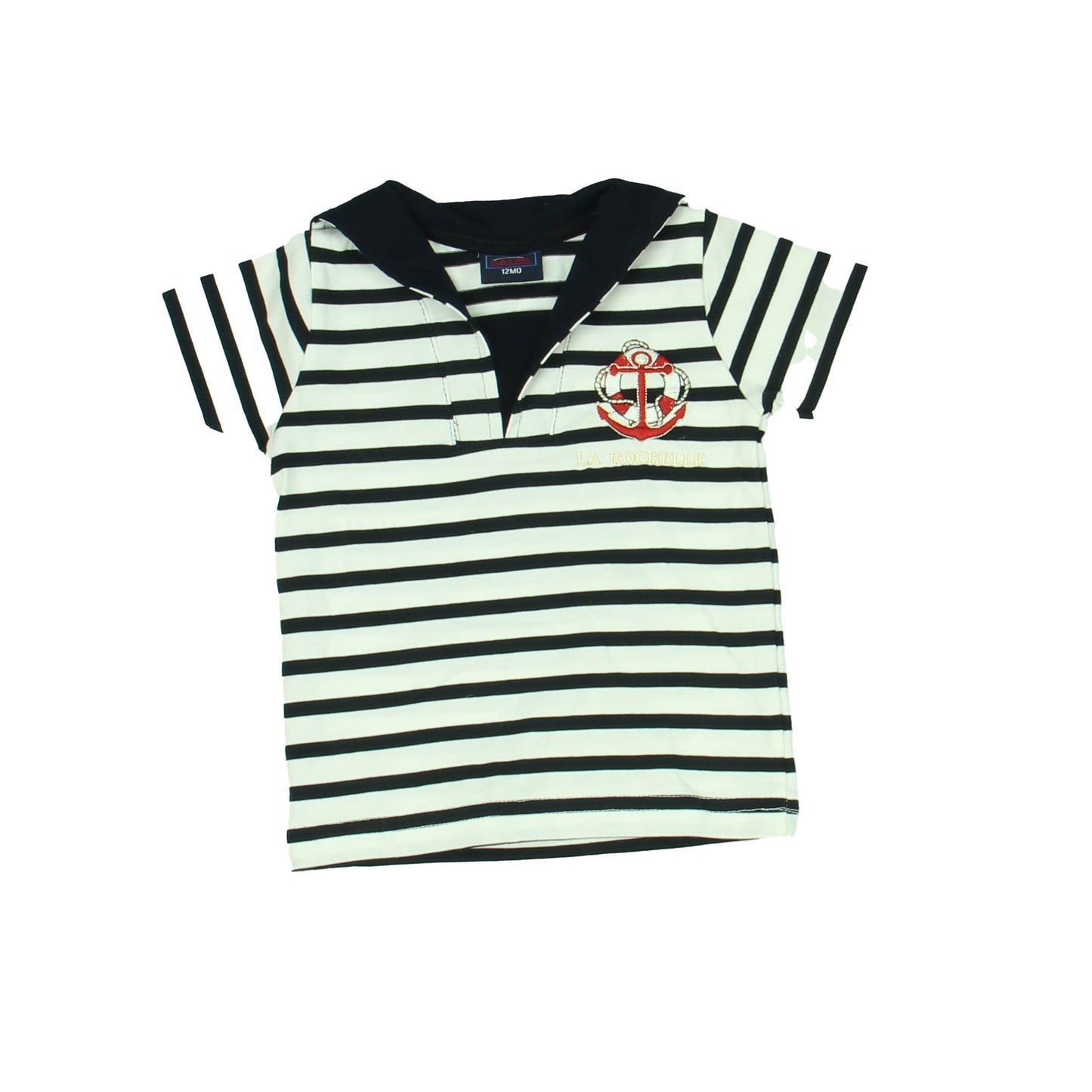 Rayar Boys White | Black | Stripes Short Sleeve Shirt Size: 12 Months White | Black | Stripes