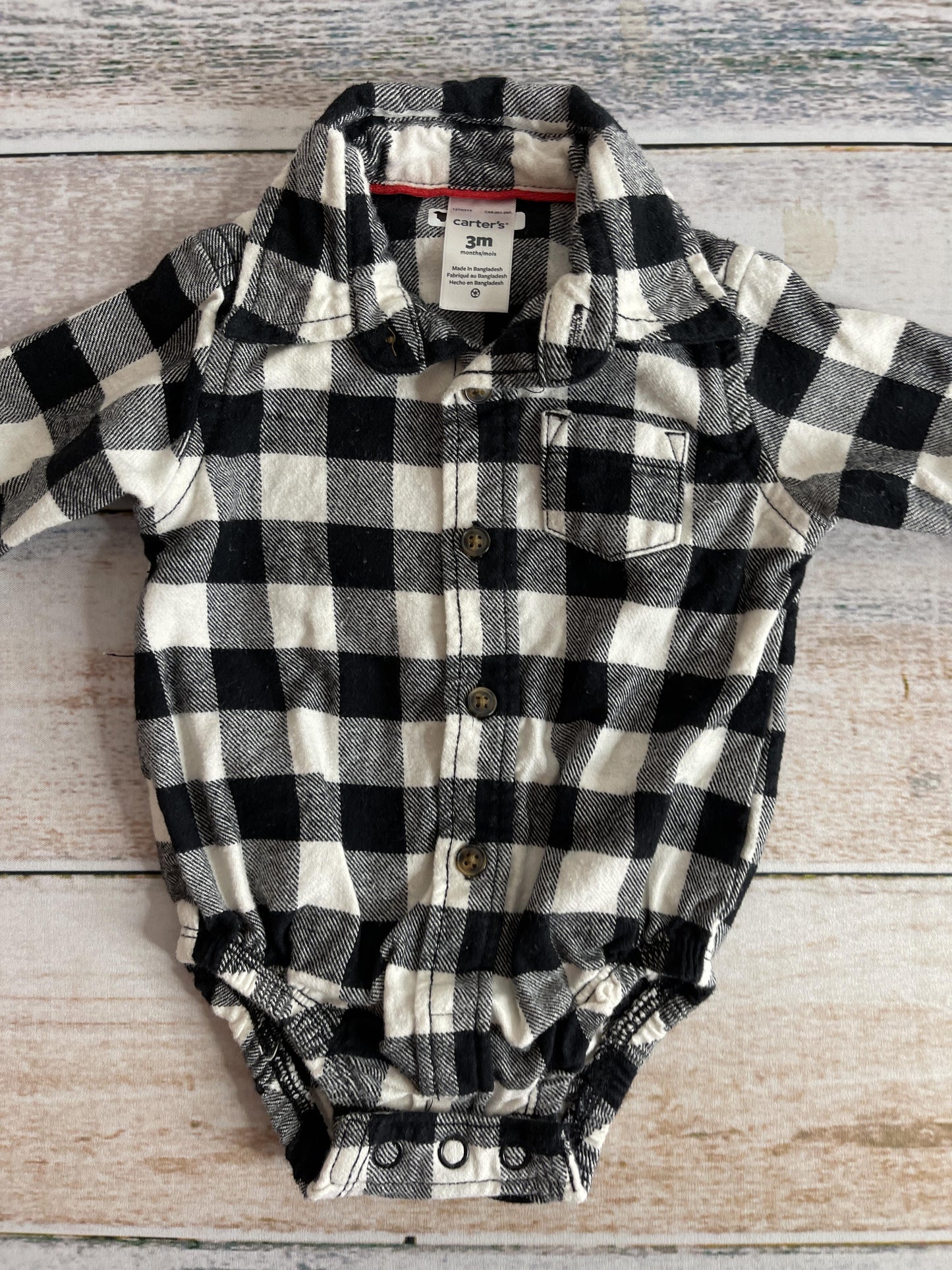 Carters Boys White | Black Onesie Size: 3 months White | Black