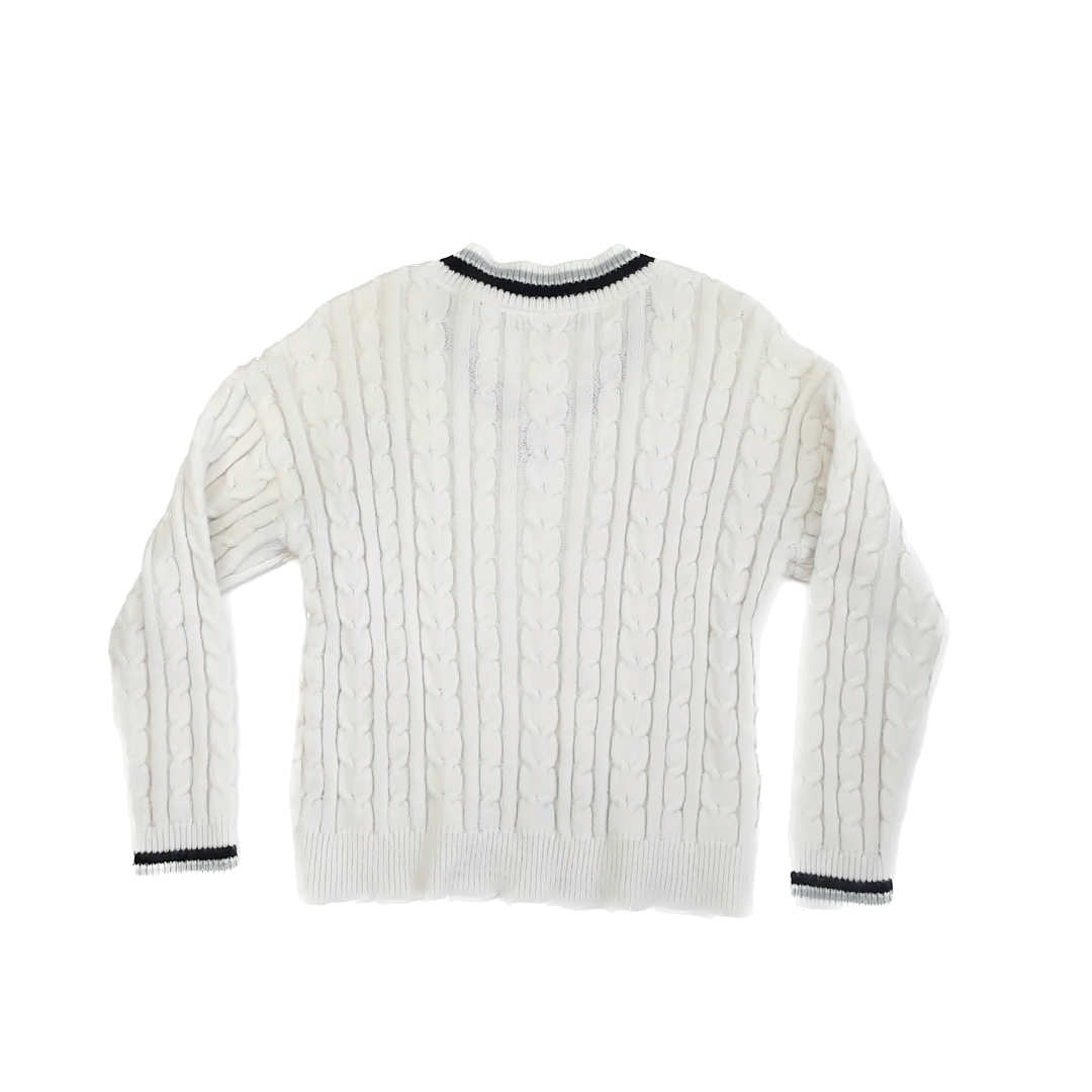 Honey Peach Girls White | Black Sweater Size: Medium White | Black