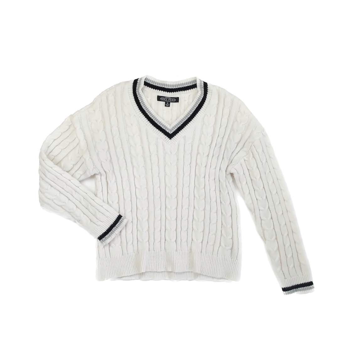 Honey Peach Girls White | Black Sweater Size: Medium White | Black