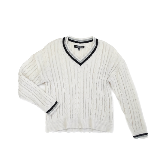 Honey Peach Girls White | Black Sweater Size: Medium White | Black