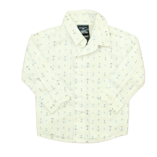 Nautica Boys White | Blue Anchor Button Down Long Sleeve Size: 6-9 Months White | Blue Anchor