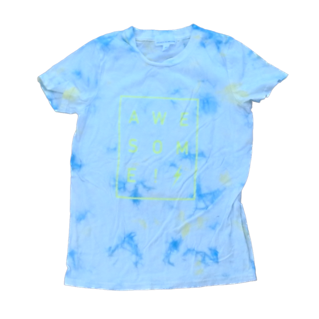 Rockets Of Awesome Girls White | Blue and Yellow Tie-Dye Short Sleeve Shirt Size: 8 Years White | Blue and Yellow Tie-Dye