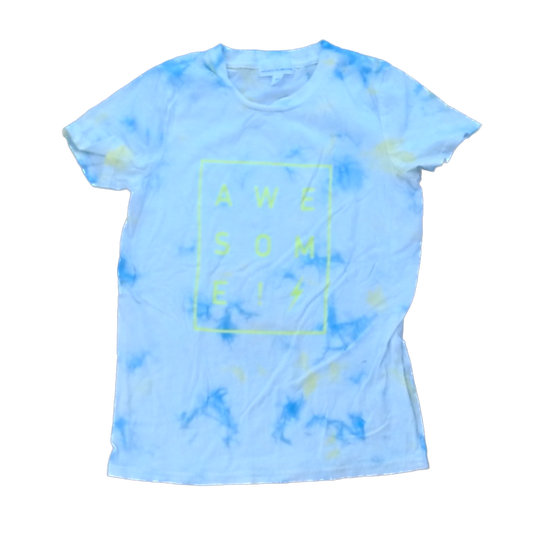 Rockets Of Awesome Girls White | Blue and Yellow Tie-Dye Short Sleeve Shirt Size: 8 Years White | Blue and Yellow Tie-Dye