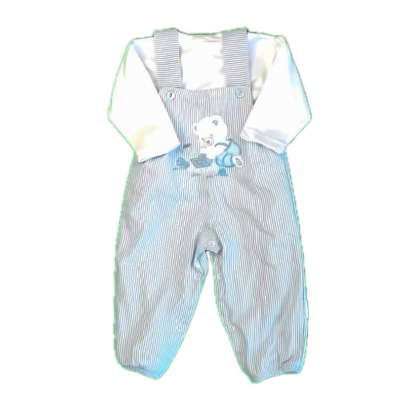 Unknown Brand Boys White | Blue Bear Overalls Size: 12 Months White | Blue Bear