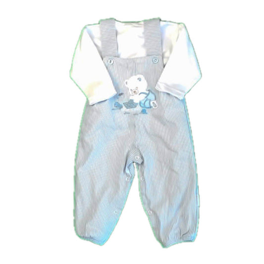 Unknown Brand Boys White | Blue Bear Overalls Size: 12 Months White | Blue Bear