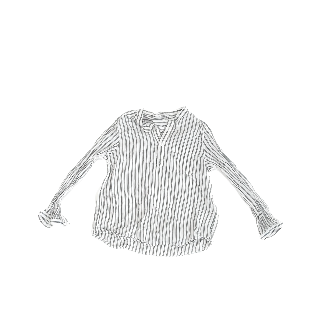 Bonpoint Girls White | Blue Brown Stripe Long Sleeve Shirt Size: 4T White | Blue Brown Stripe