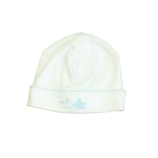 Kissy Kissy Boys White | Blue Bunnies Hat Size: Newborn White | Blue Bunnies