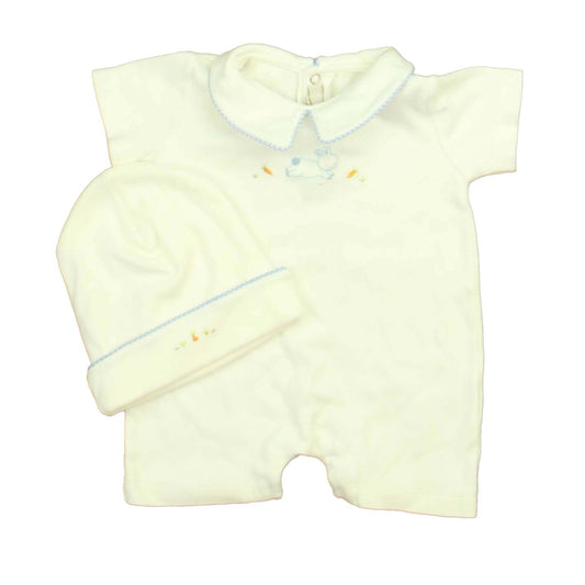 Bunnies by the Bay Boys White | Blue Bunny Romper Size: 3-6 Months White | Blue Bunny