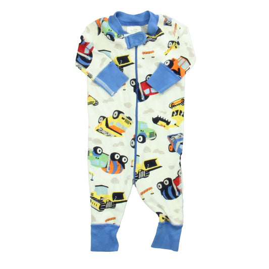 Hanna Andersson Boys White | Blue Cars 1-piece Non-footed Pajamas Size: 0-6 Months White | Blue Cars