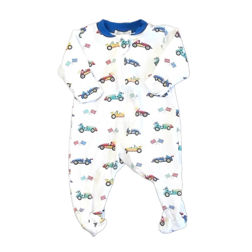 Kissy Kissy Boys White | Blue Cars 1-piece footed Pajamas Size: Newborn White | Blue Cars