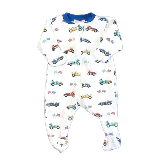 Kissy Kissy Boys White | Blue Cars 1-piece footed Pajamas Size: Newborn White | Blue Cars