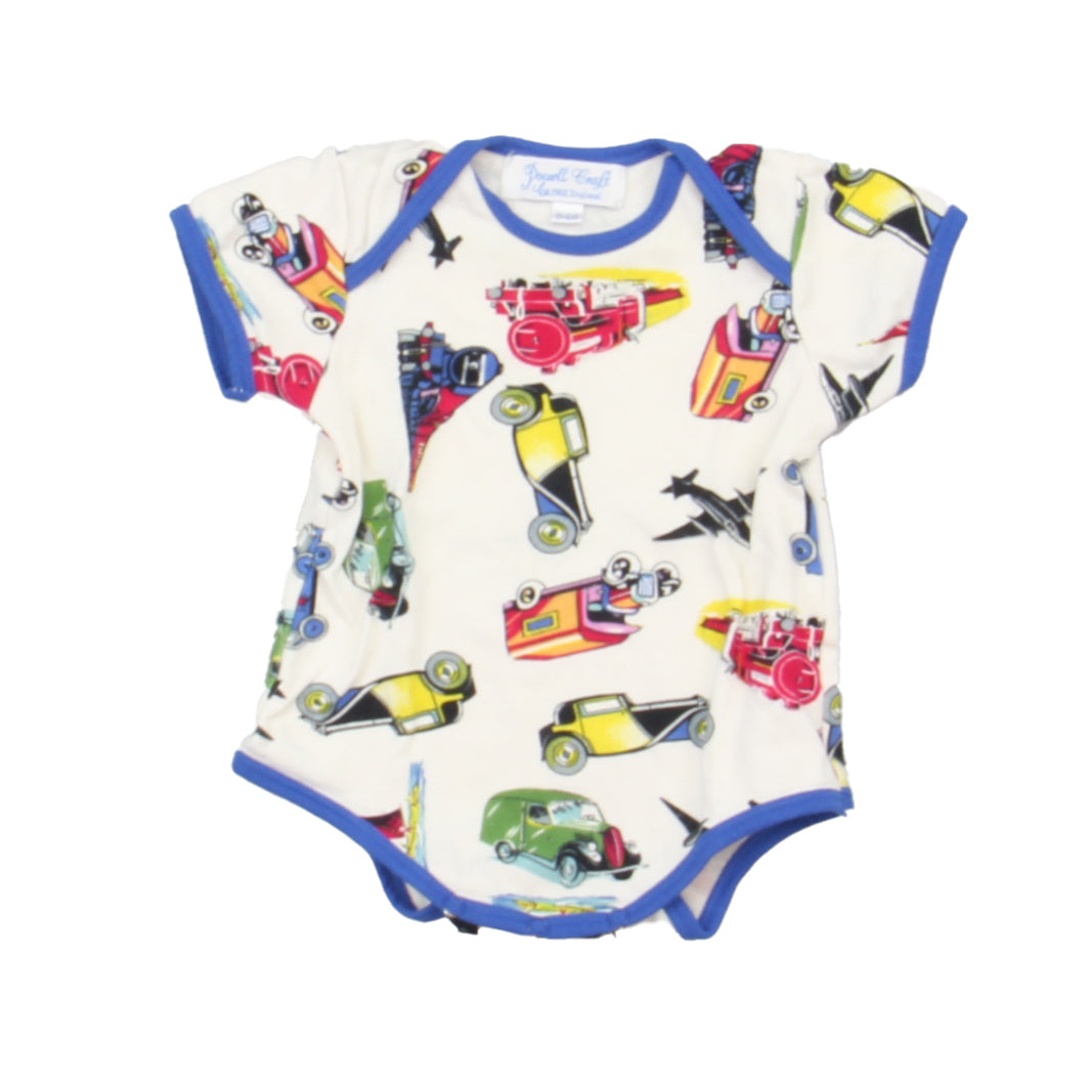 Powell Craft Boys White | Blue Cars Onesie Size: 0-6 Months White | Blue Cars