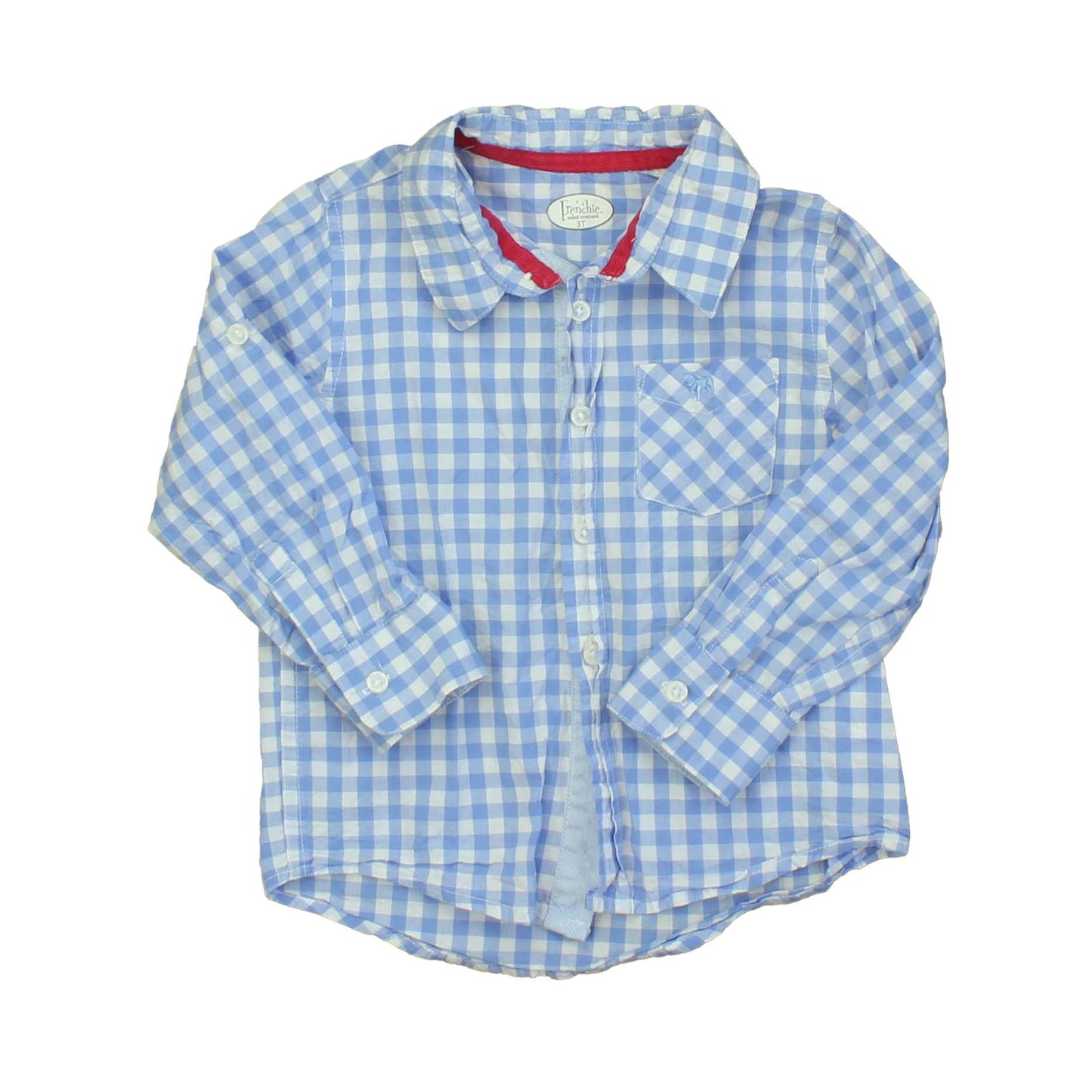 Frenchie Mini Couture Boys White | Blue | Checks Button Down Long Sleeve Size: 3T White | Blue | Checks