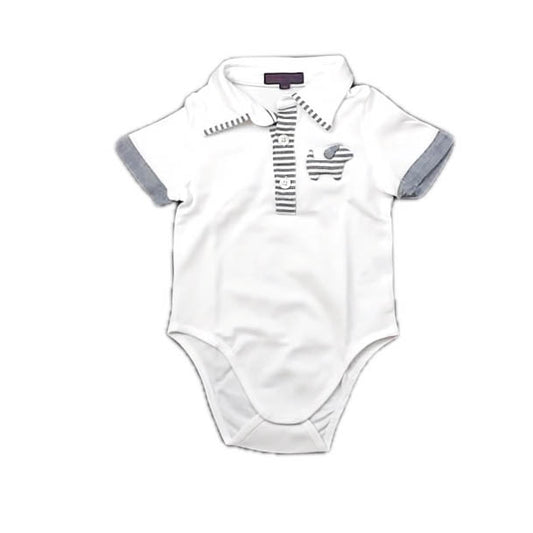Nicholas & Bears Boys White | Blue Dog Onesie Size: 3 Months White | Blue Dog