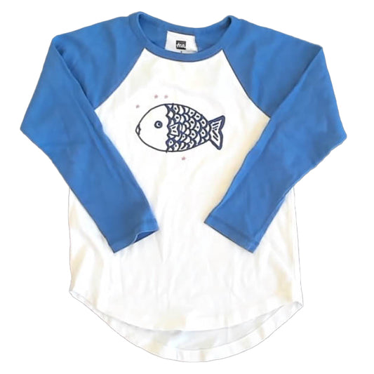 Tea Collection Girls White | Blue Fish Long Sleeve T-Shirt Size: 5T White | Blue Fish