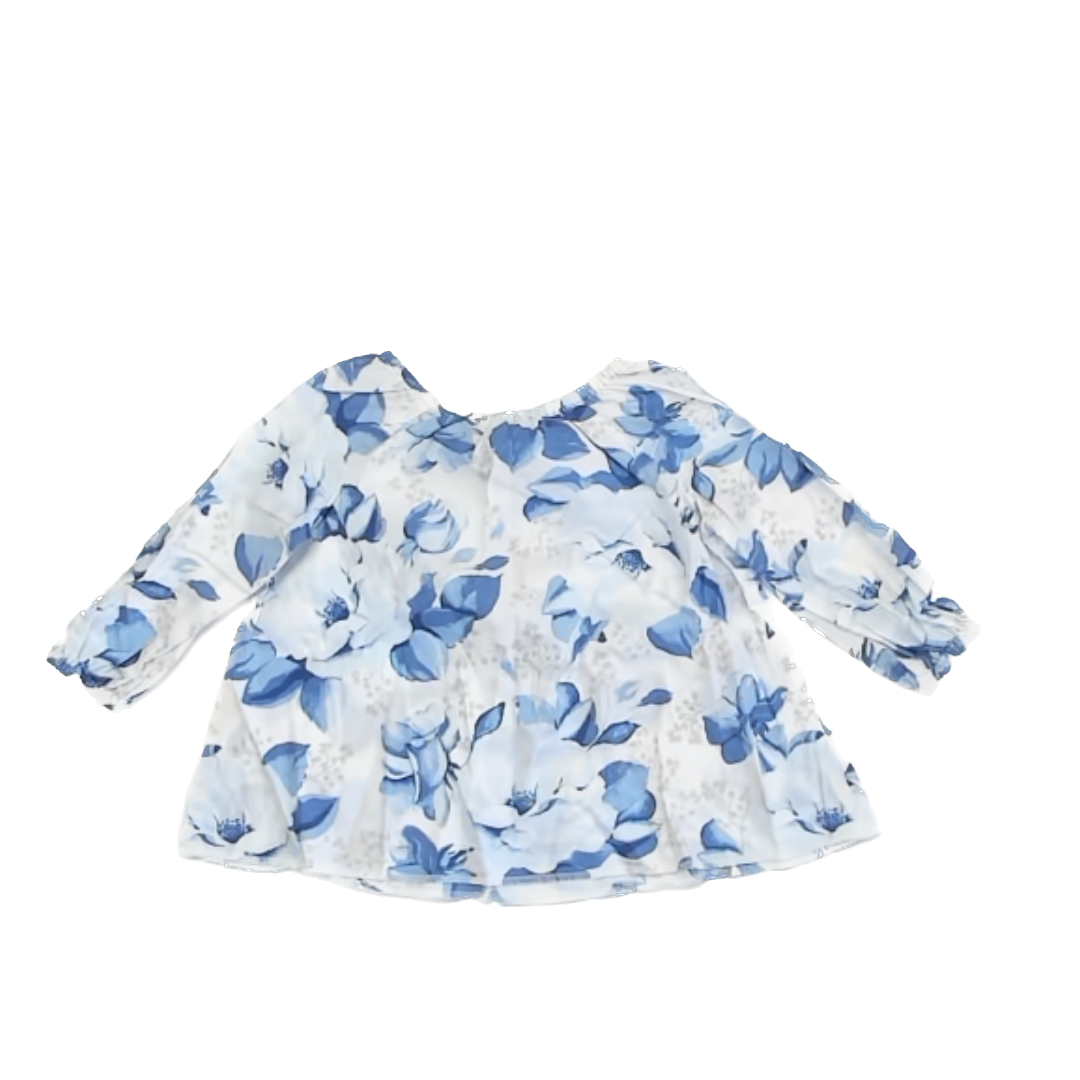 Janie and Jack Girls White | Blue Floral Long Sleeve Shirt Size: 12-18 Months White | Blue Floral