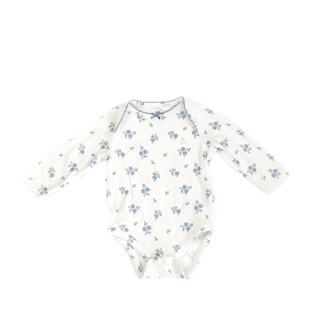 Gap Girls White | Blue Floral Onesie Size: 6-12 Months White | Blue Floral