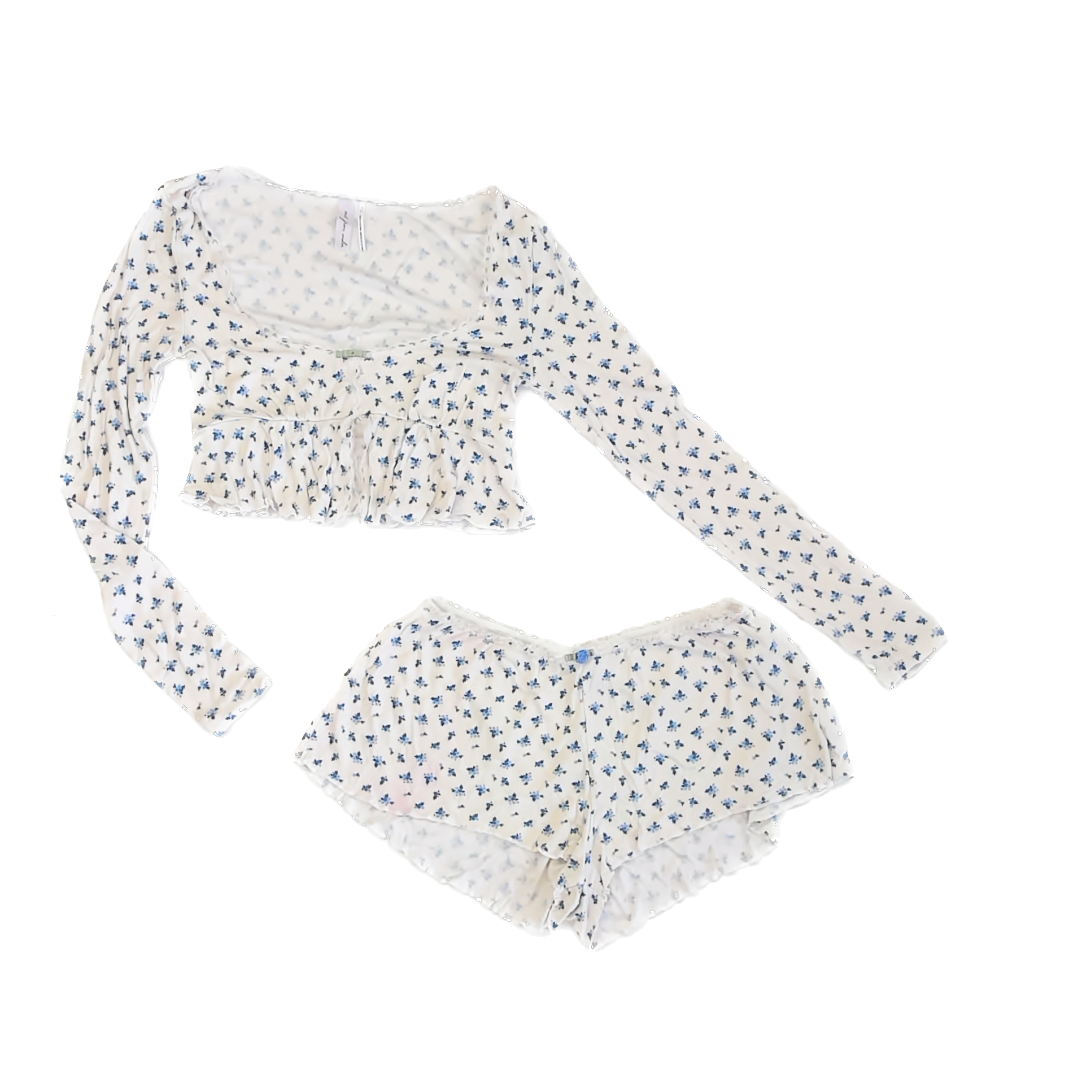 Out From Under Girls White | Blue Floral 2-piece Pajamas Size: small White | Blue Floral