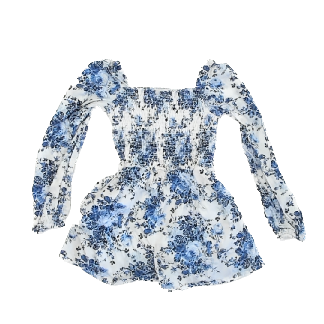 Janie and Jack Girls White | Blue Floral Romper Size: 5T White | Blue Floral