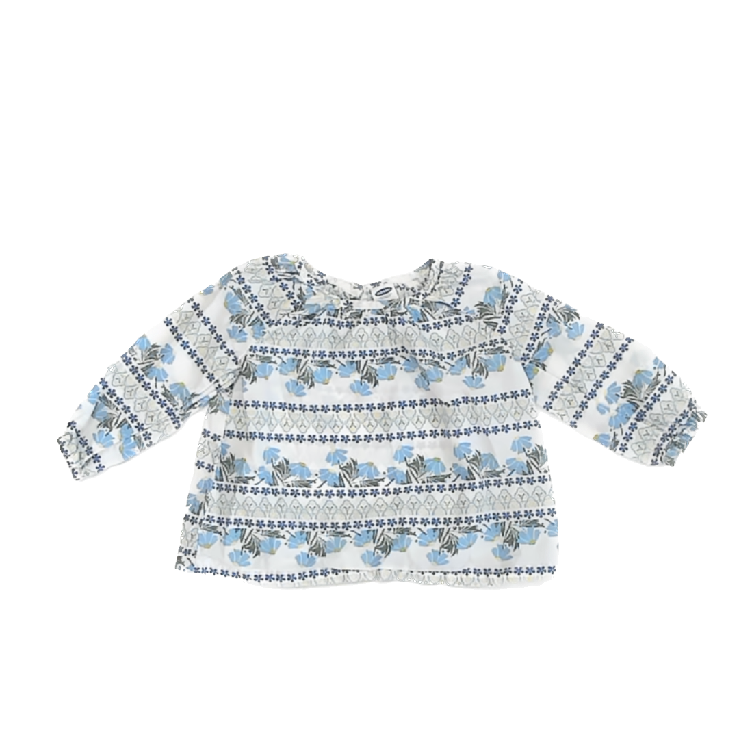 Old Navy Girls White | Blue Floral Blouse Size: 6-12 Months White | Blue Floral
