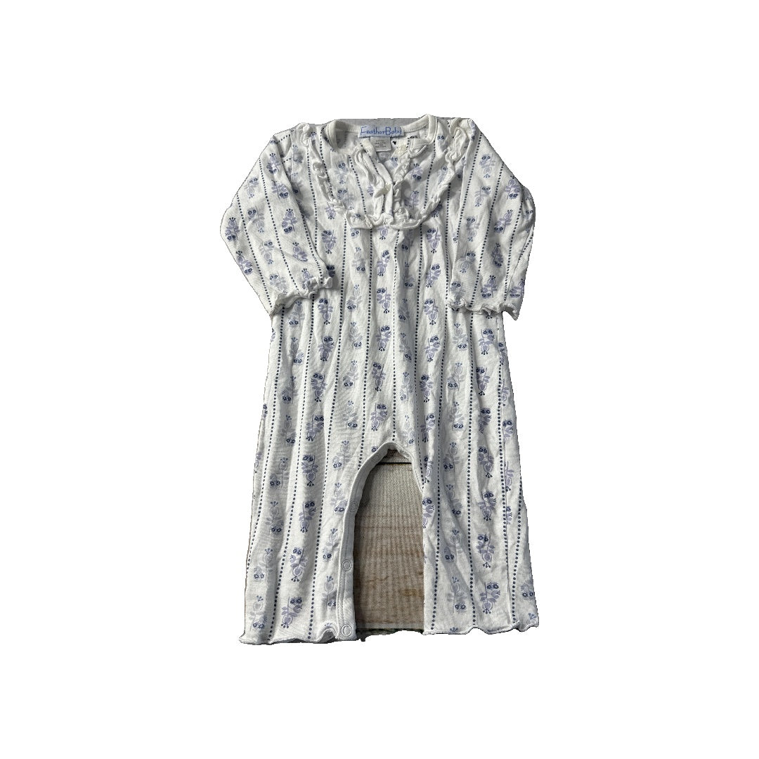 Feather Baby Girls White | Blue | Floral Long Sleeve Outfit Size: 3-6 months White | Blue | Floral