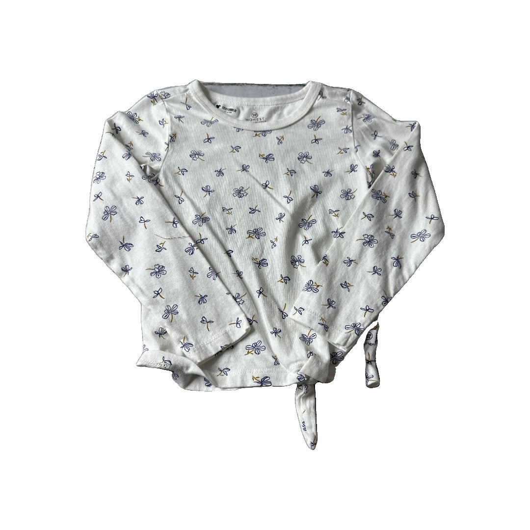 Honest co Girls White | Blue | Flowers Long Sleeve Shirt Size: 3T White | Blue | Flowers