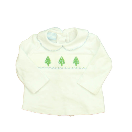 Petit Bebe Boys White | Blue | Green Christmas Trees Long Sleeve Shirt Size: 12 Months White | Blue | Green Christmas Trees