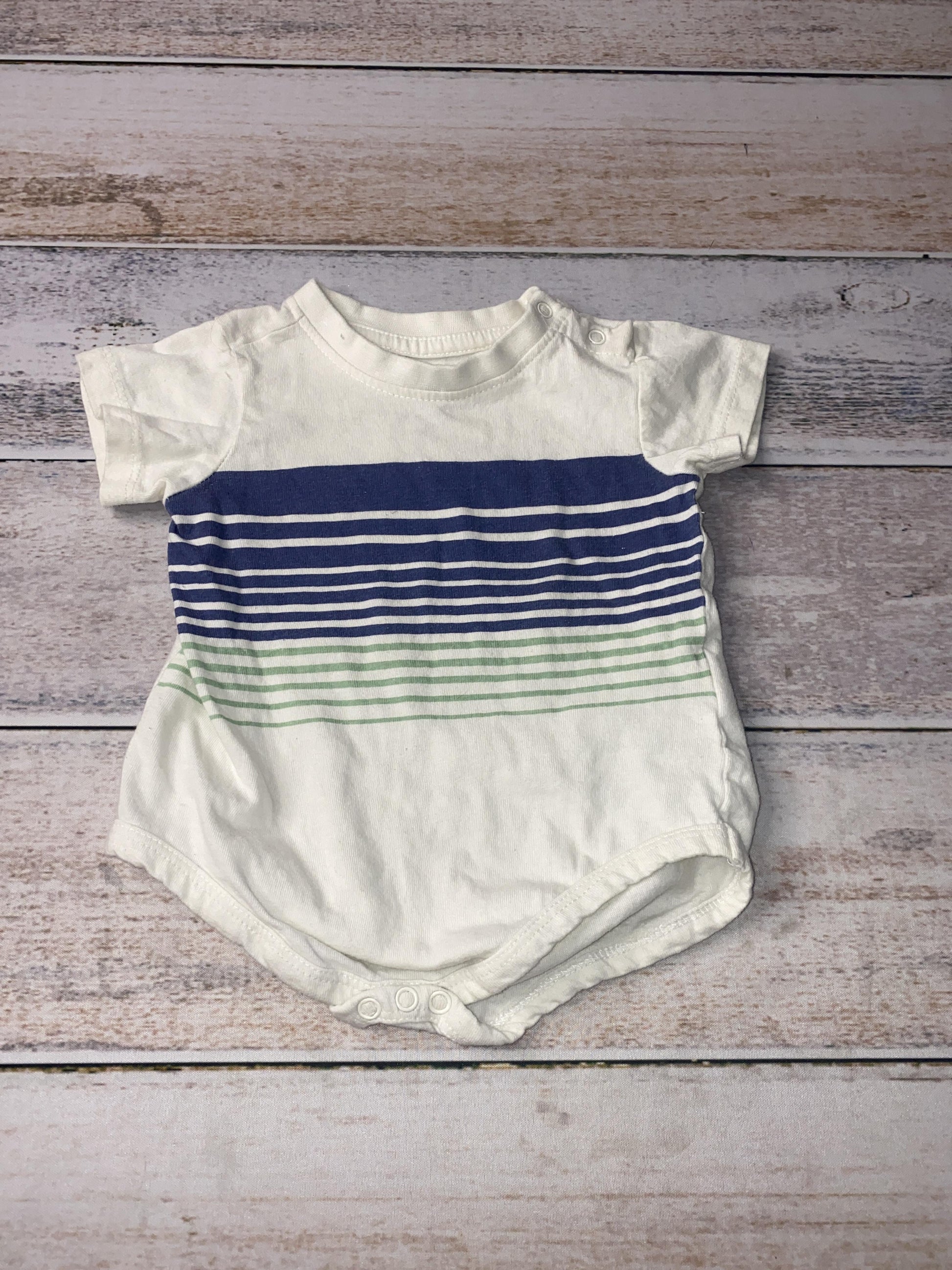 DKNY Boys White | Blue | green | Stripe Onesie Size: 6-9 months White | Blue | green | Stripe