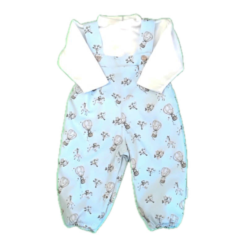 Unknown Brand Boys White | Blue Hot Air Balloons Overalls Size: 12 Months White | Blue Hot Air Balloons
