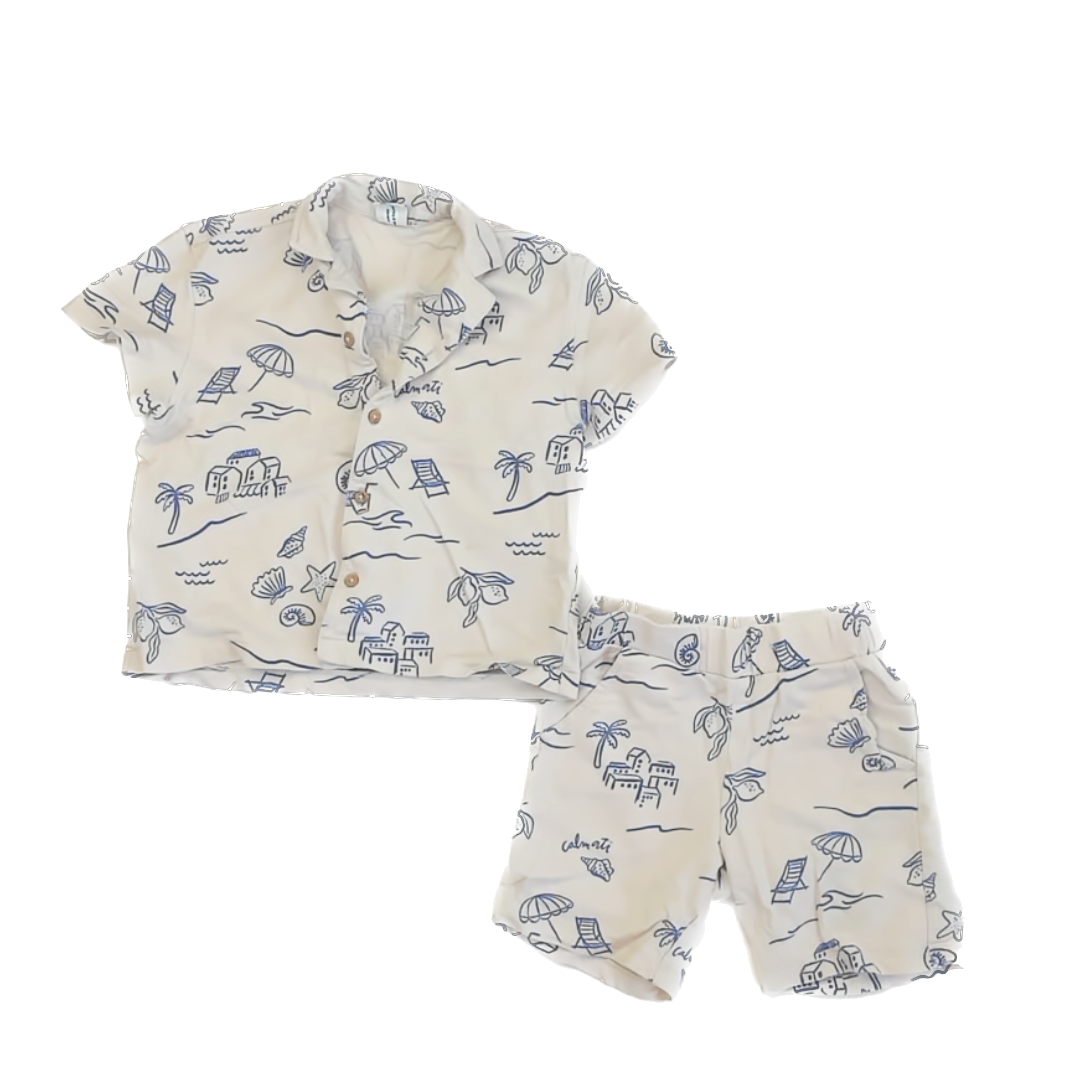 Lindex Boys White | Blue Pattern Apparel Sets Size: 2-4T White | Blue Pattern