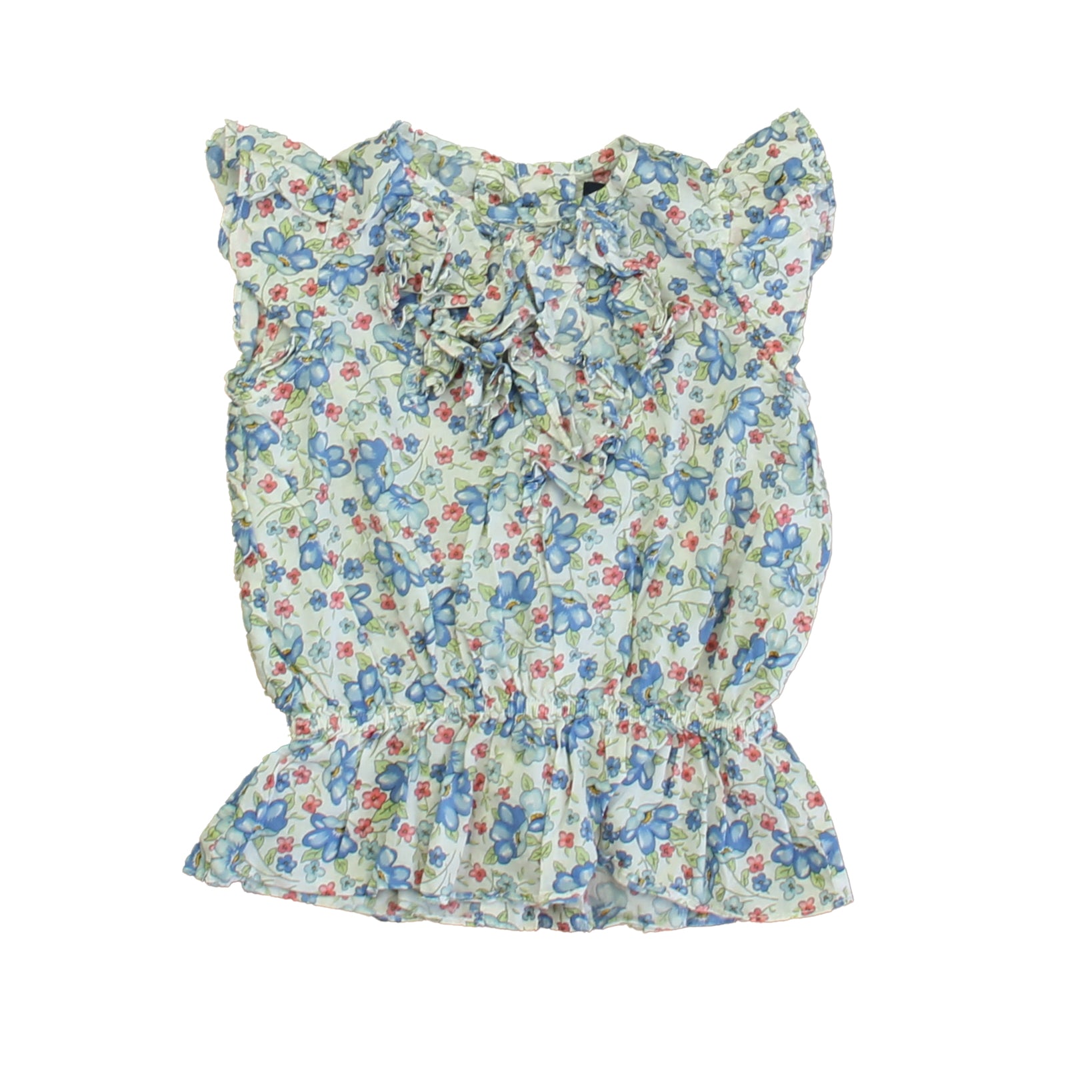 Ralph Lauren Girls White | Blue | Pink Floral Blouse Size: 18 Months White | Blue | Pink Floral