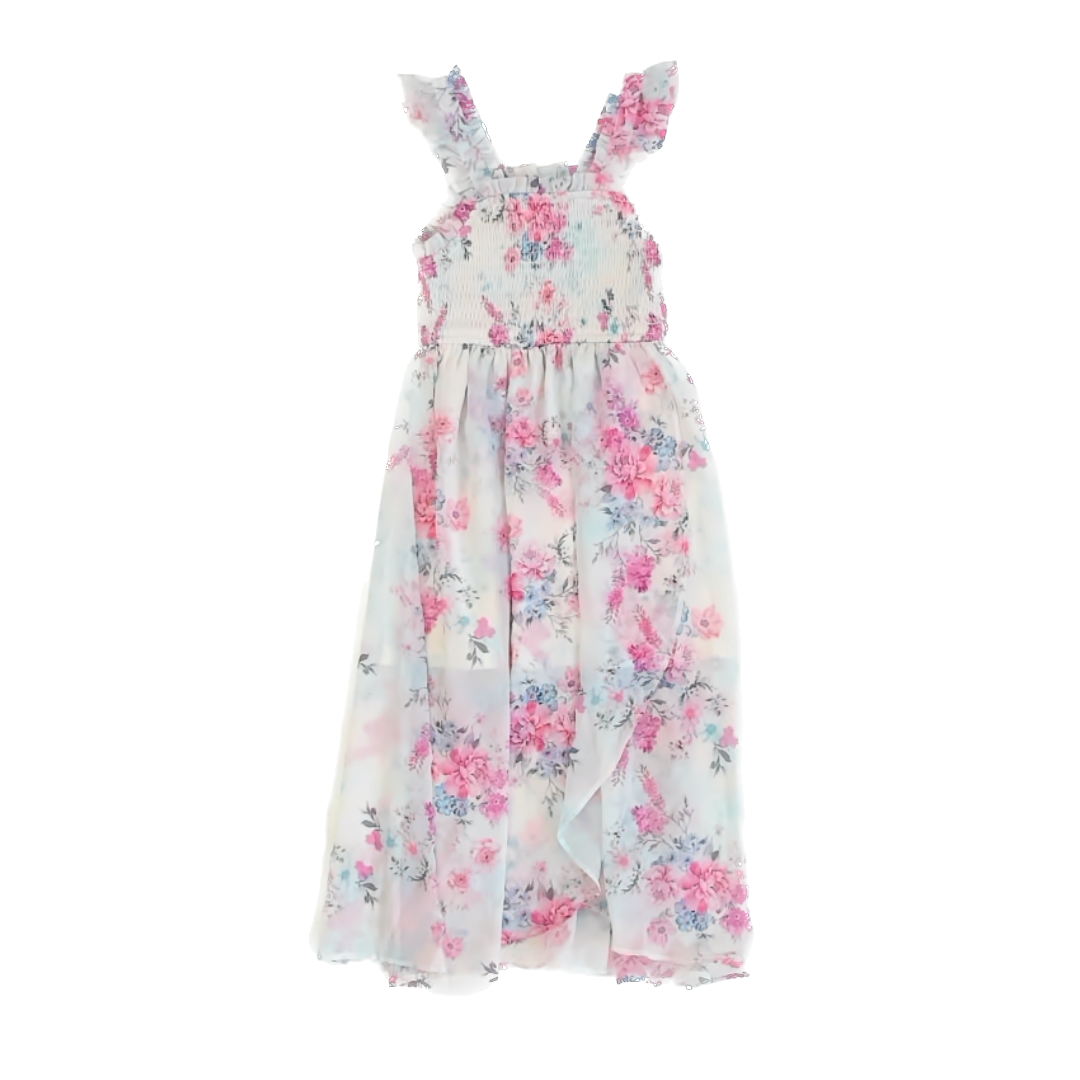 Rare Editions Girls White | Blue | Pink Floral Dress Size: 4-5T White | Blue | Pink Floral