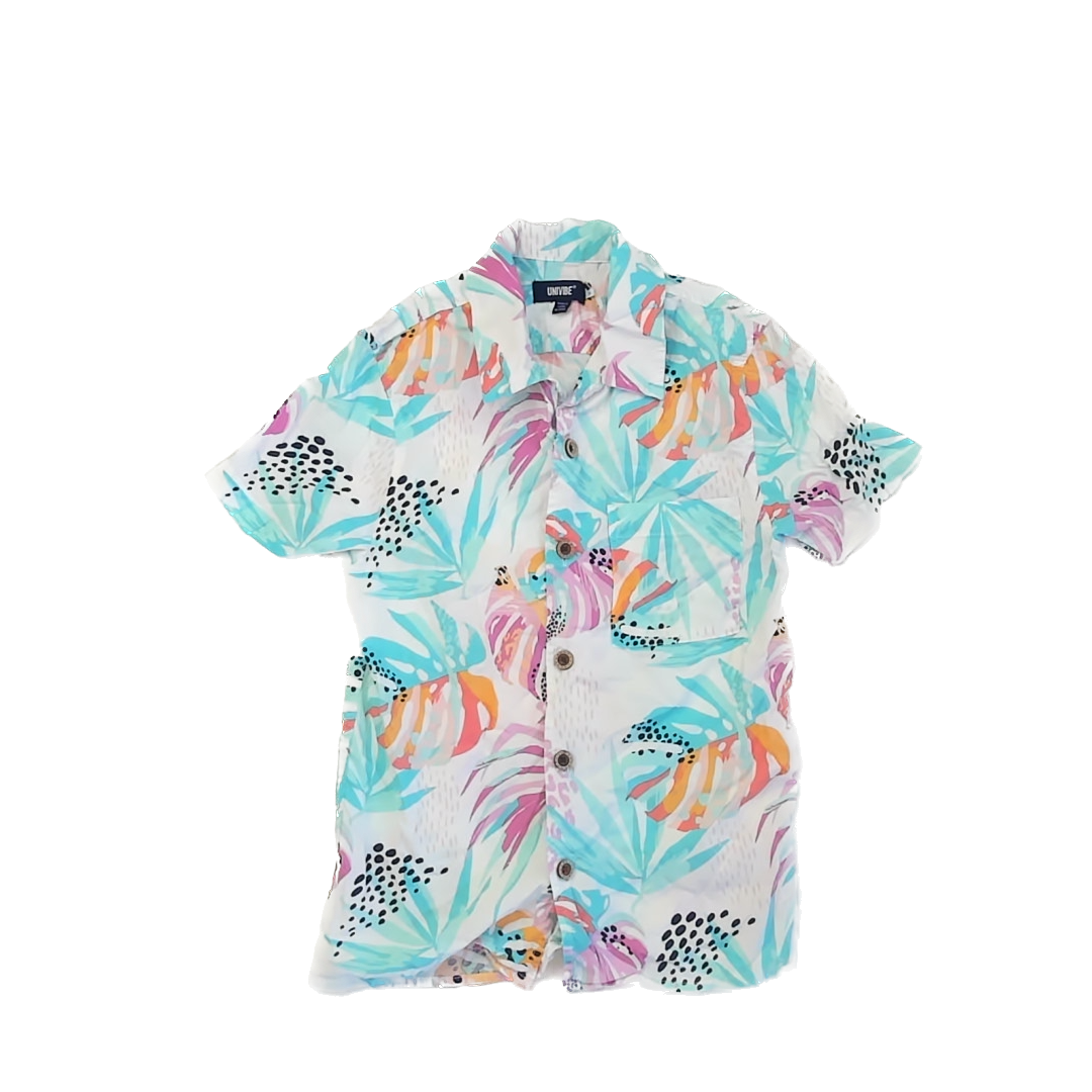 Univibe Boys White | Blue | Pink Button Down Short Sleeve Size: M White | Blue | Pink