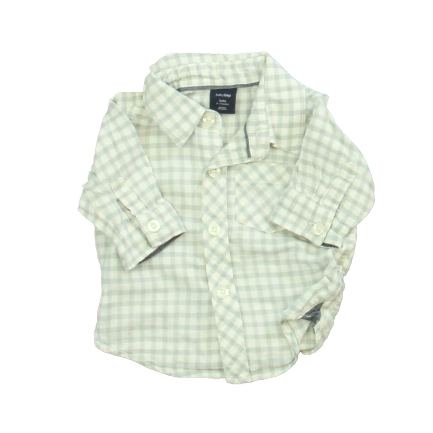 Gap Boys White | Blue Plaid Button Down Long Sleeve Size: 0-3 Months White | Blue Plaid