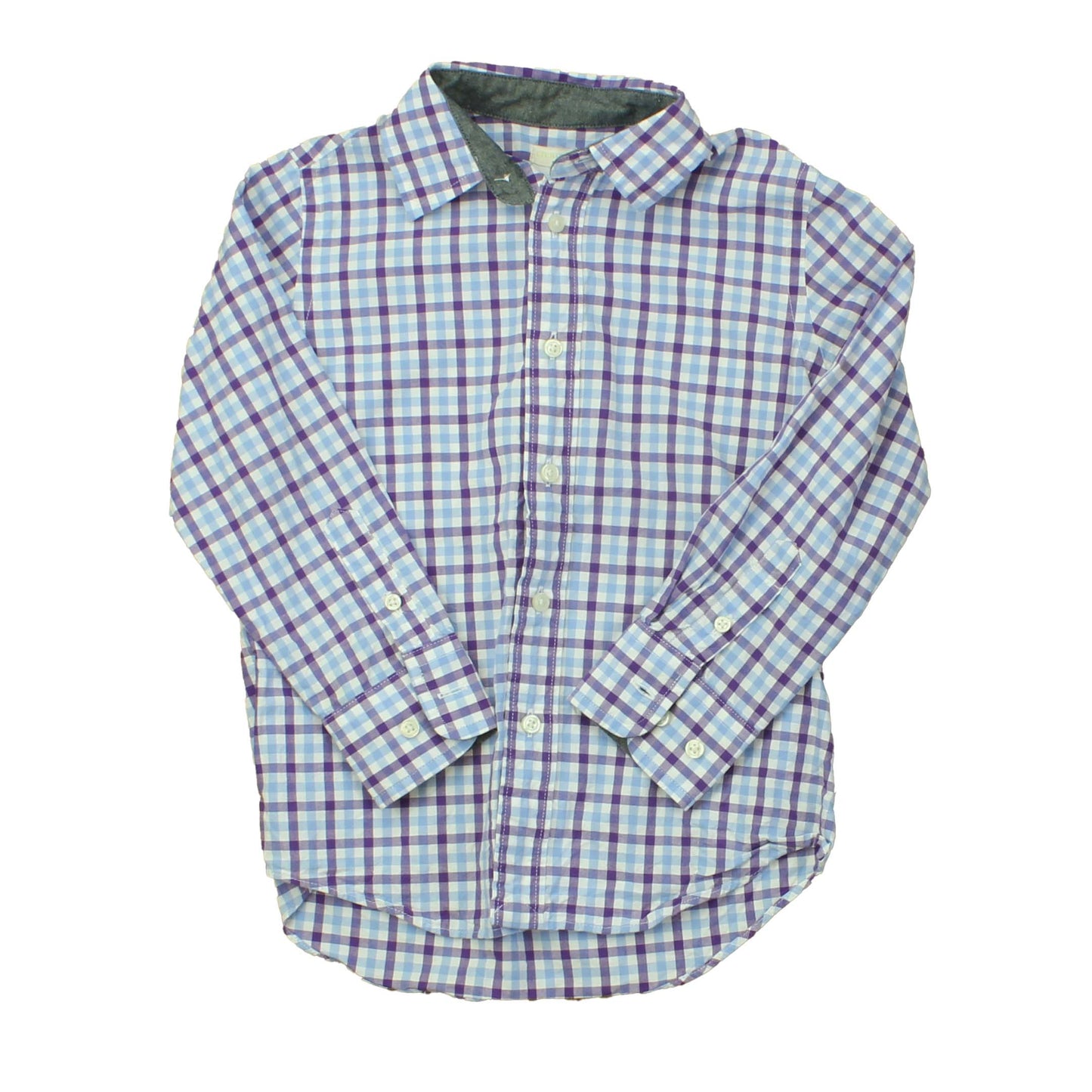 Crewcuts Boys White | Blue | Purple | Checks Button Down Long Sleeve Size: 4-5T