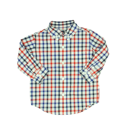 Janie and Jack Boys White | Blue | Red Button Down Long Sleeve Size: 6-12 Months White | Blue | Red