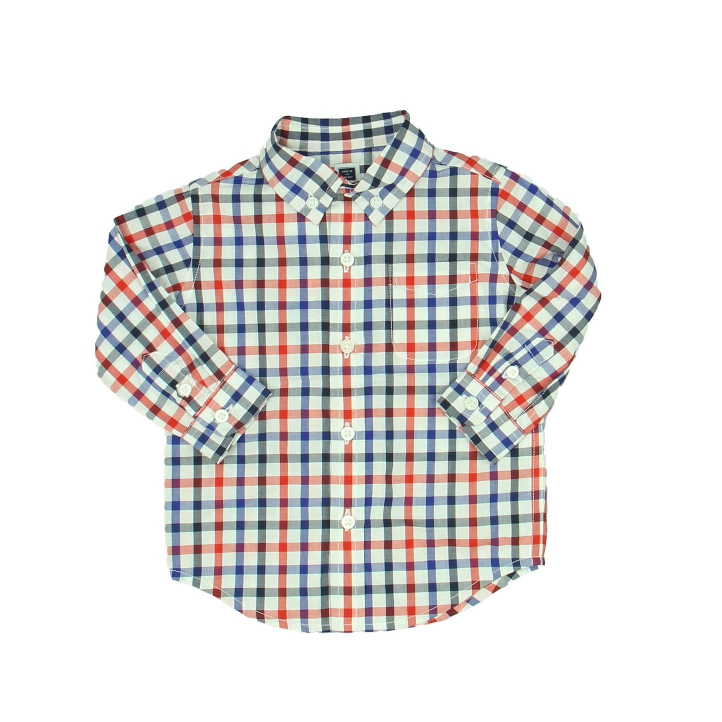 Janie and Jack Boys White | Blue | Red Button Down Long Sleeve Size: 6-12 Months White | Blue | Red