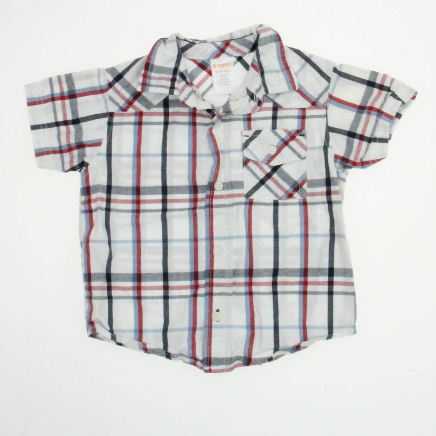Gymboree Boys White | Blue | Red Button Down Short Sleeve Size: 18-24 Months White | Blue | Red