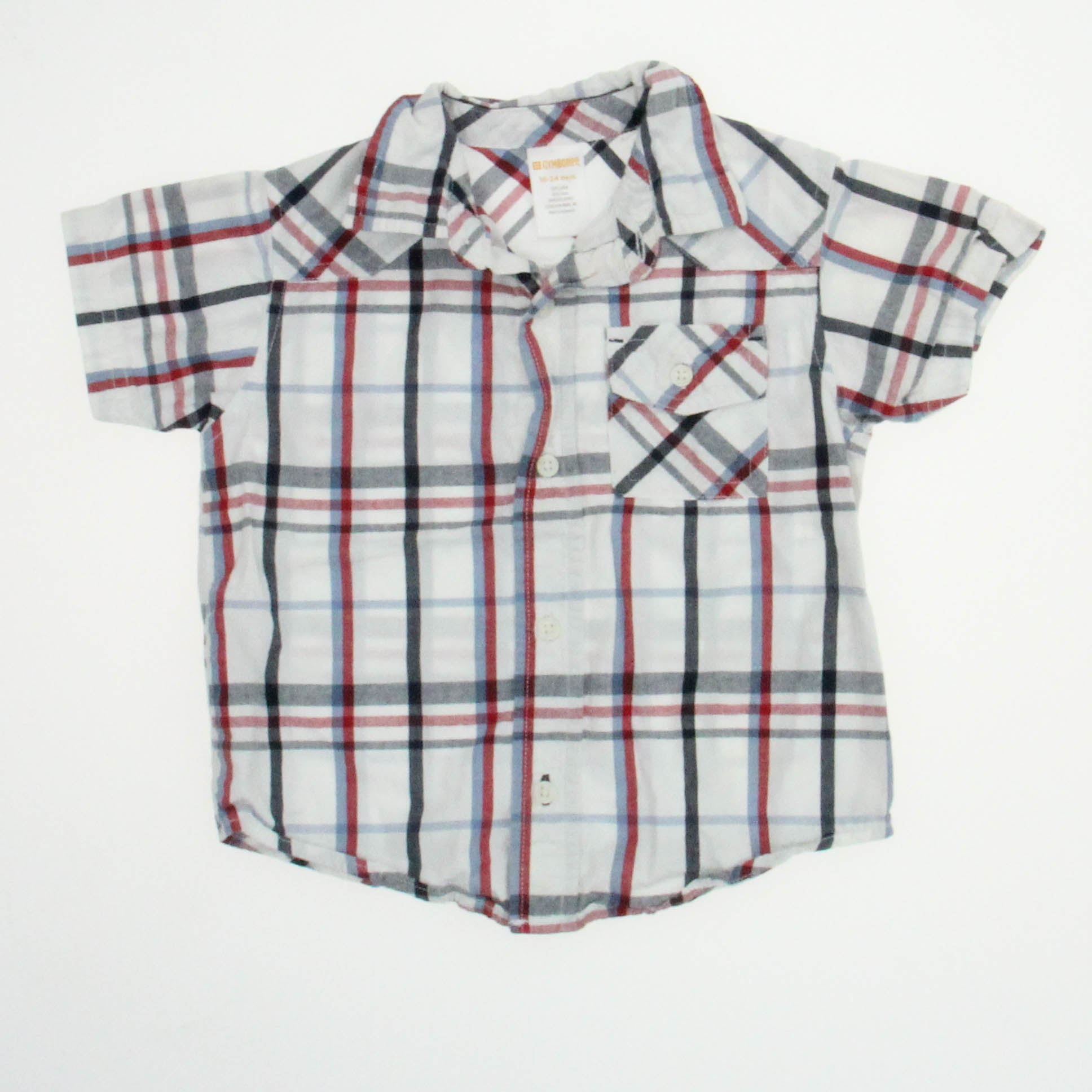 Gymboree Boys White | Blue | Red Button Down Short Sleeve Size: 18-24 Months White | Blue | Red