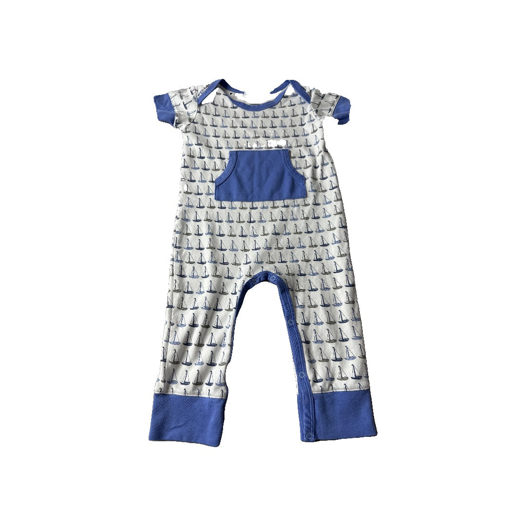 Feather Baby Boys White | Blue | sail boats Romper Size: 18-24 months White | Blue | sail boats