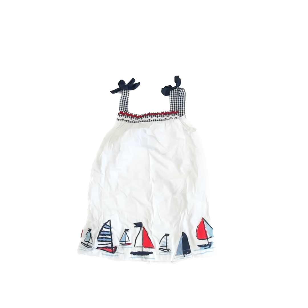 Mudpie Girls White | Blue Sailboats Dress Size: 5T White | Blue Sailboats