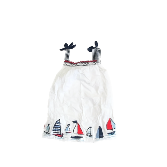 Mudpie Girls White | Blue Sailboats Dress Size: 5T White | Blue Sailboats