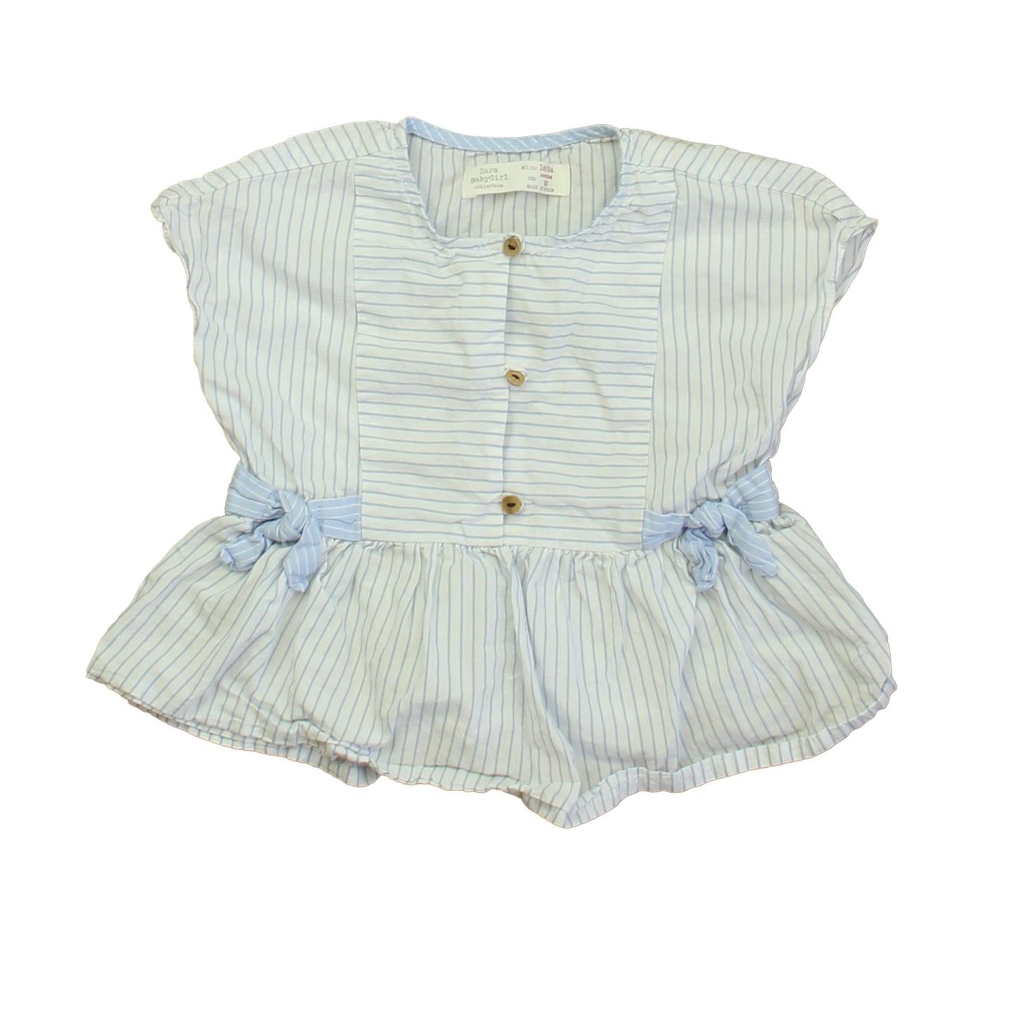 Zara Girls White | Blue Stripe Blouse Size: 18-24 Months