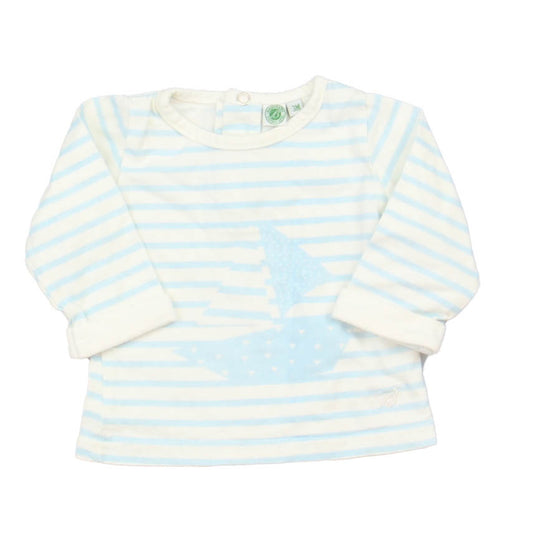 Bouchara Boys White | Blue Stripe Long Sleeve Shirt Size: 3 Months White | Blue Stripe