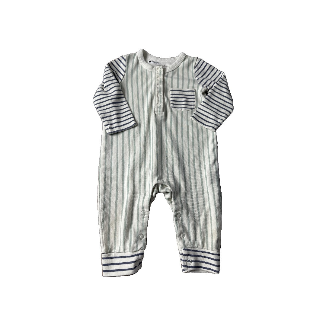 Pehr Unisex White | Blue | Striped Long Sleeve Outfit Size: 6-12 months White | Blue | Striped